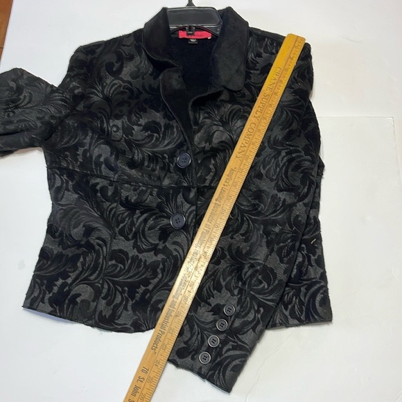 Carina - black on black faux suede with velvet brocade fitted jacket  - M - Picture 5 of 9